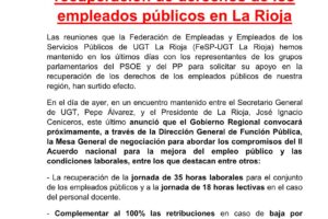 Gracias a UGT se inicia la recuperación de derechos de los empleados públicos en La Rioja