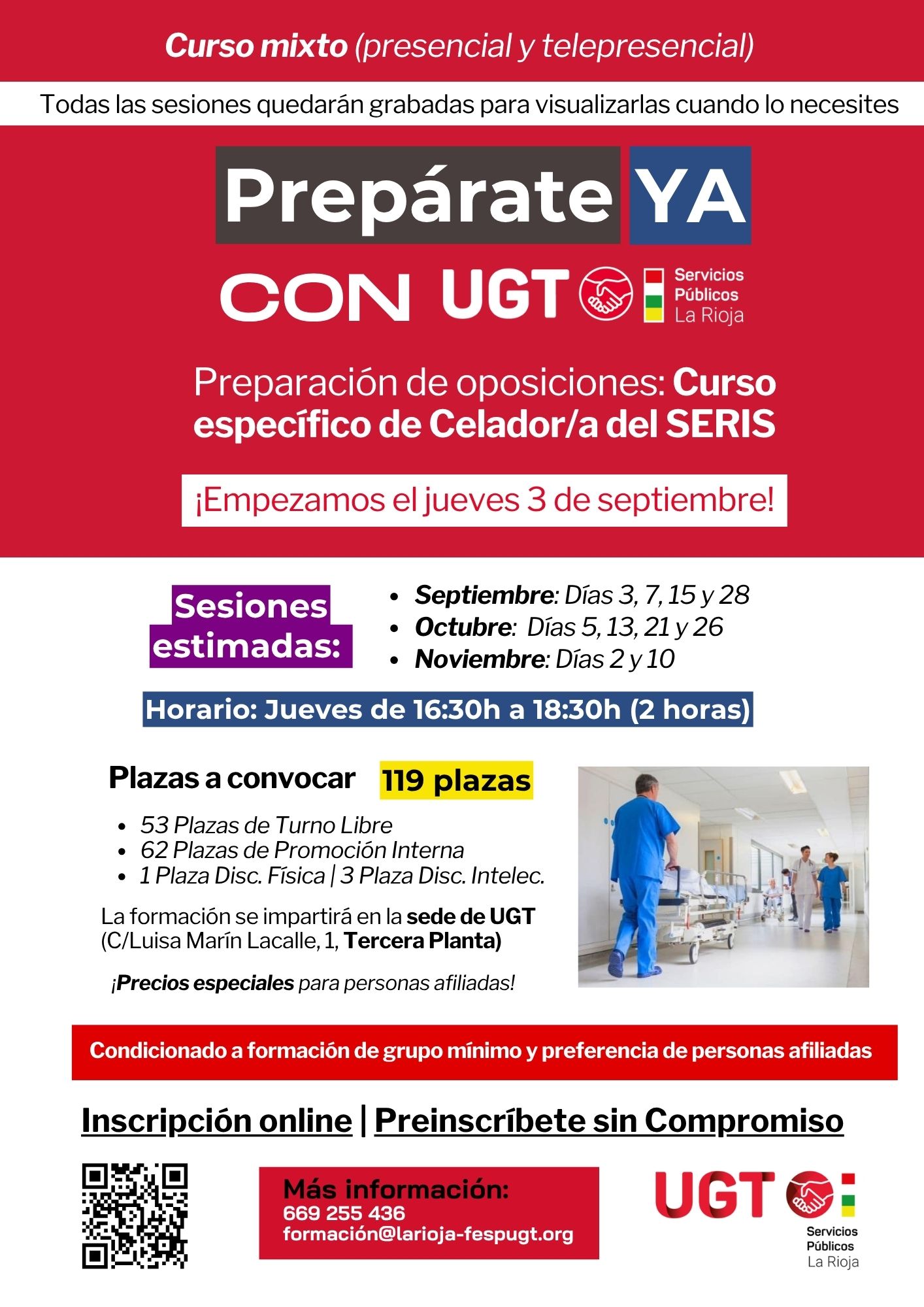 UGT Servicios Públicos La Rioja abre las inscripciones para preparar la oposición de Celador/a del SERIS
