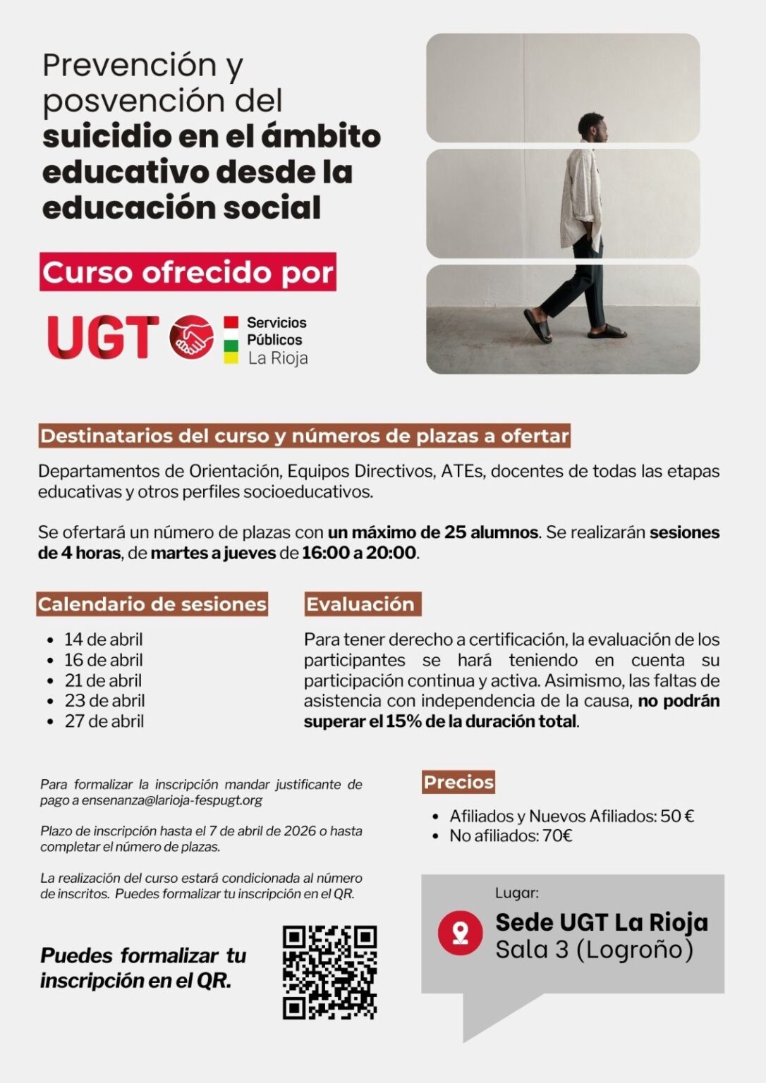 UGT ofrece un curso para la prevención del suicidio en el ámbito educativo