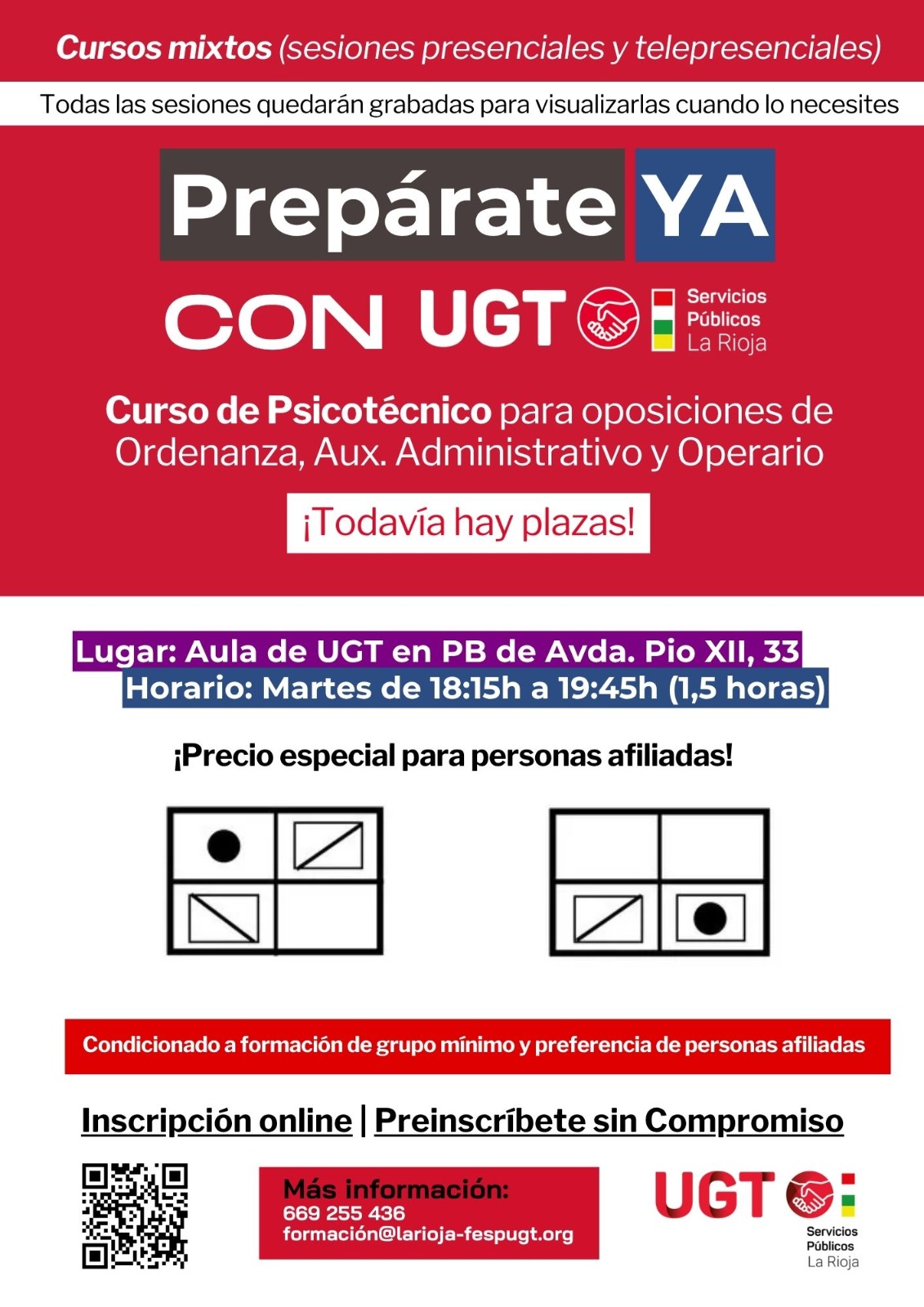 UGT Servicios Públicos La Rioja mantiene abiertas las inscripciones para su curso de psicotécnicos para oposiciones de la CAR