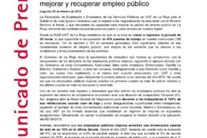 FeSP-UGT de La Rioja exige al Gobierno regional voluntad política y autonomía para mejorar y recuperar empleo público